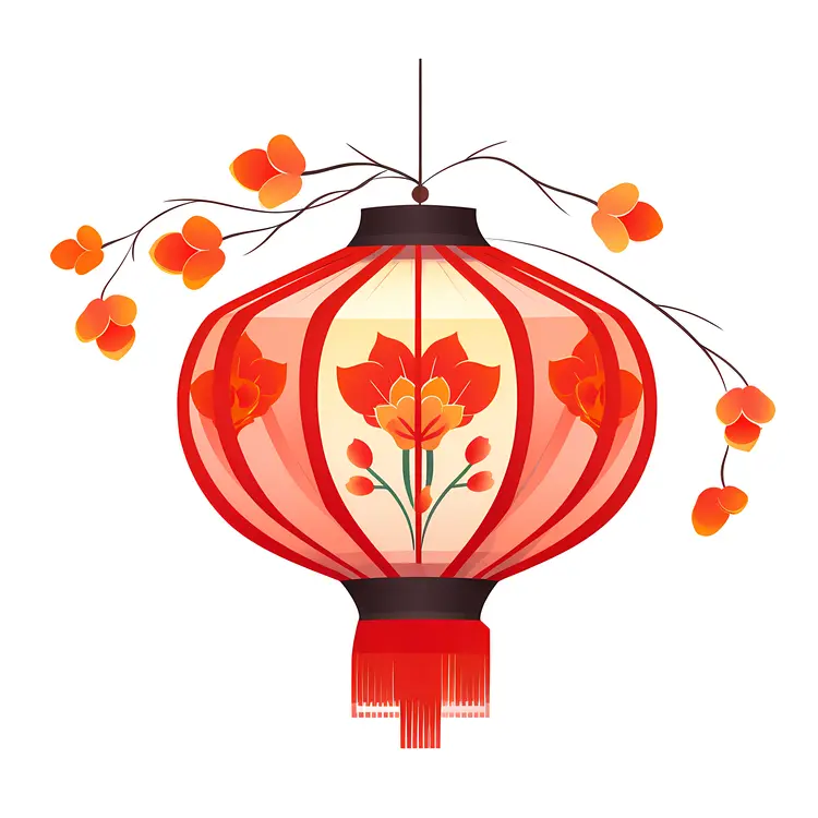 Red Chinese Lantern with Floral Design