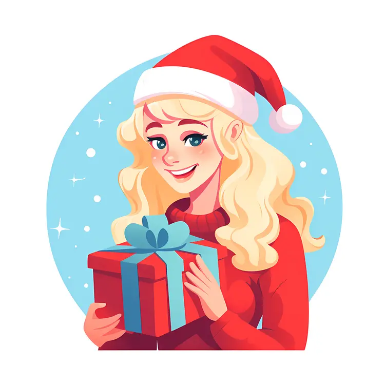 Girl Holding Gift Box with Santa Hat