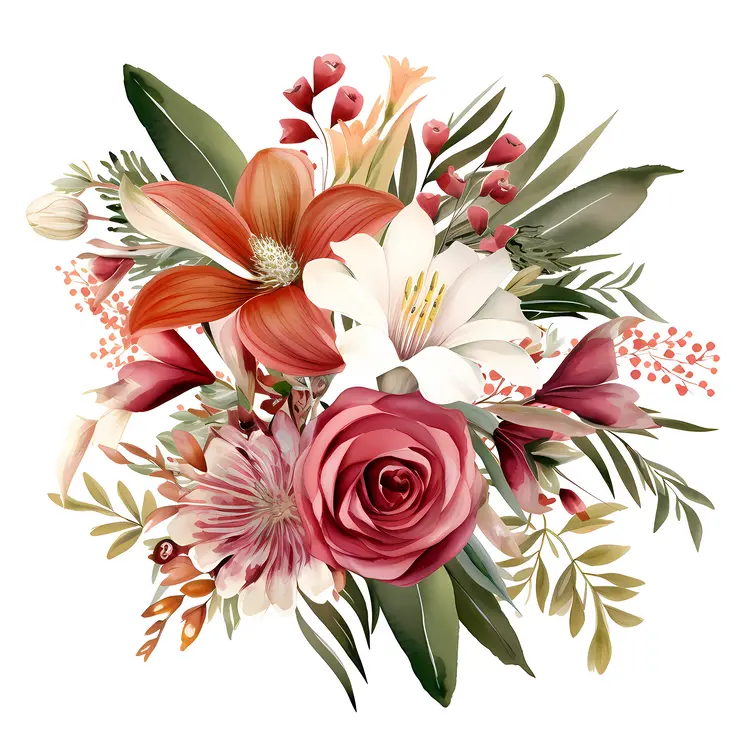 Elegant Flower Bouquet with Red and White Flowers