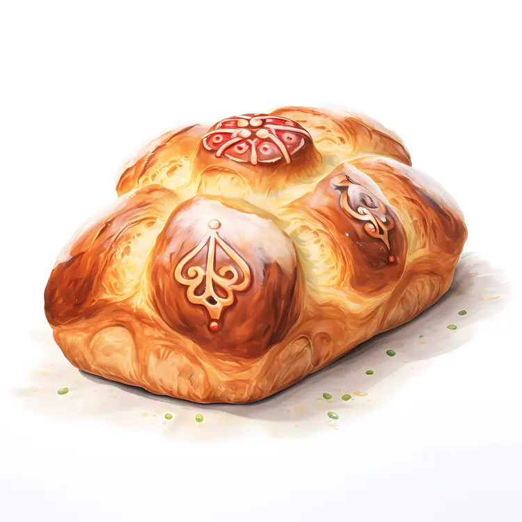 Golden Decorated Bread with Intricate Patterns