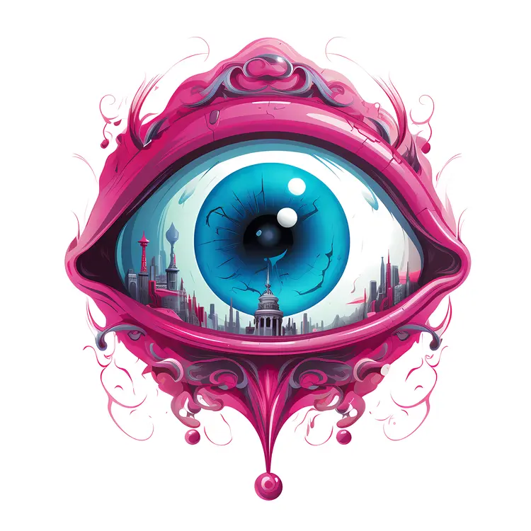 Surreal Blue Eye with Cityscape Reflection
