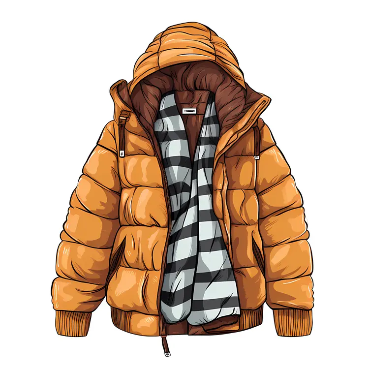 Yellow Puffer Jacket with Checkered Scarf