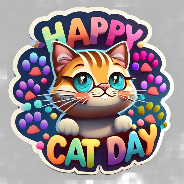 Happy Cat with Paws for Cat Day Celebration