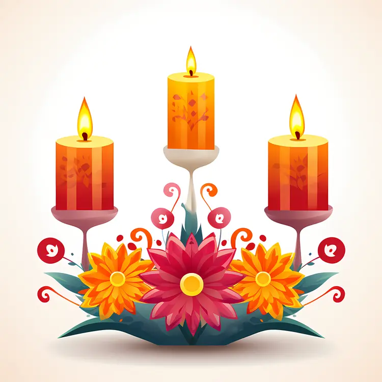 Beautiful Candles with Flowers for Festive Decoration