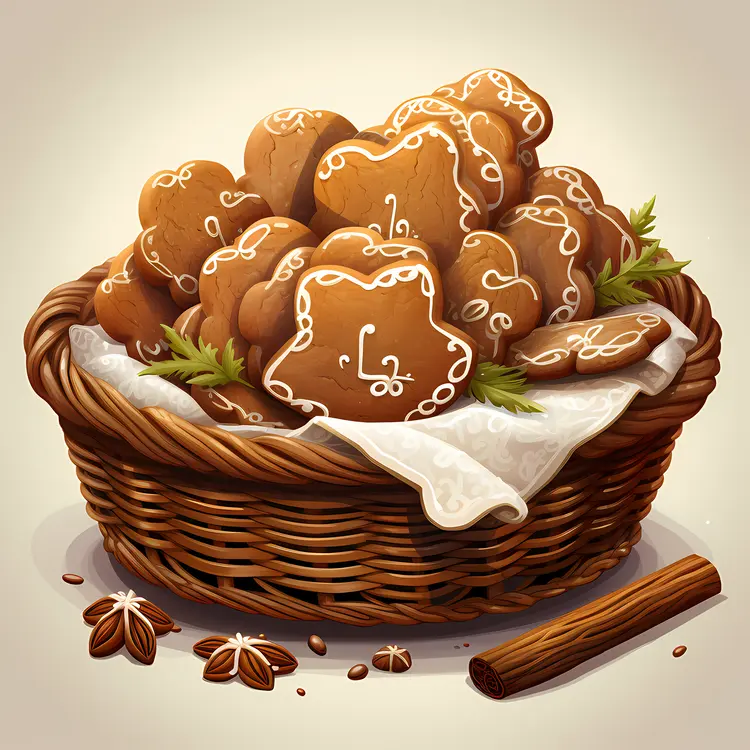 Decorated Gingerbread Cookies in Basket