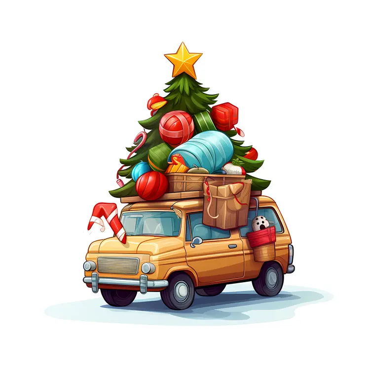 Christmas Tree on Car with Gifts