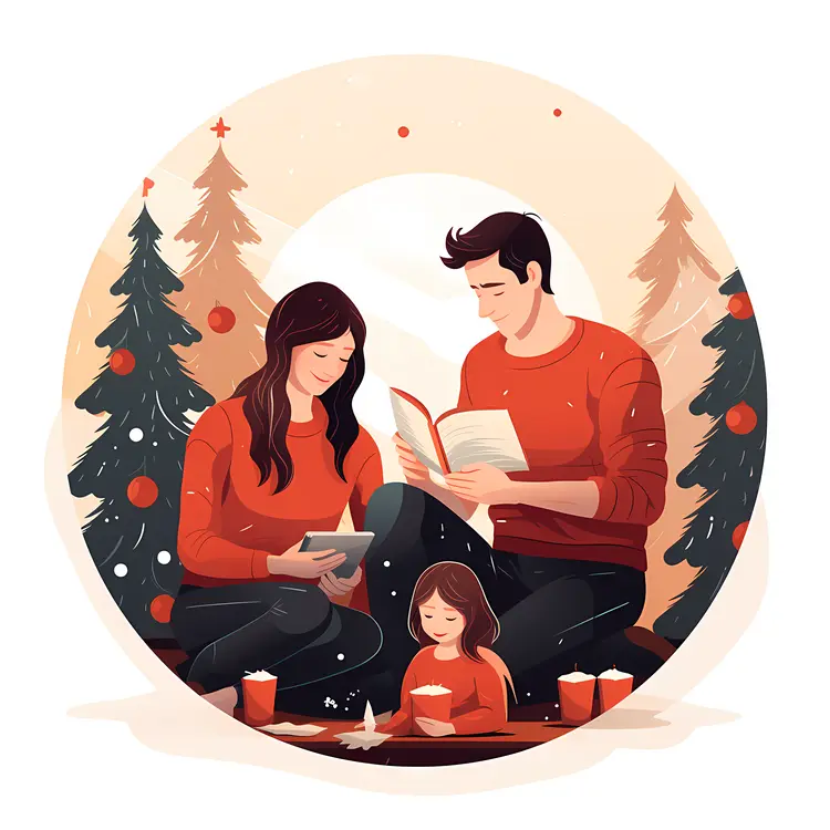 Family Reading Together at Christmas
