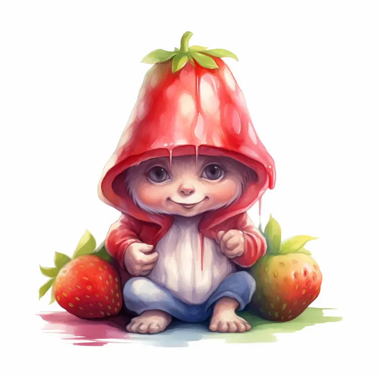 Cute Strawberry Hooded Character Illustration