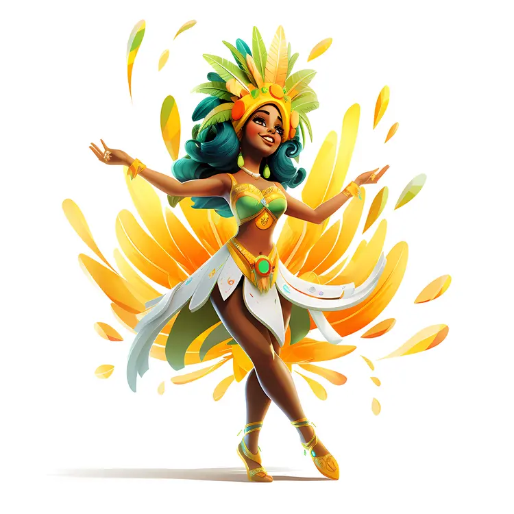 Carnival Dancer in Yellow and Green Outfit