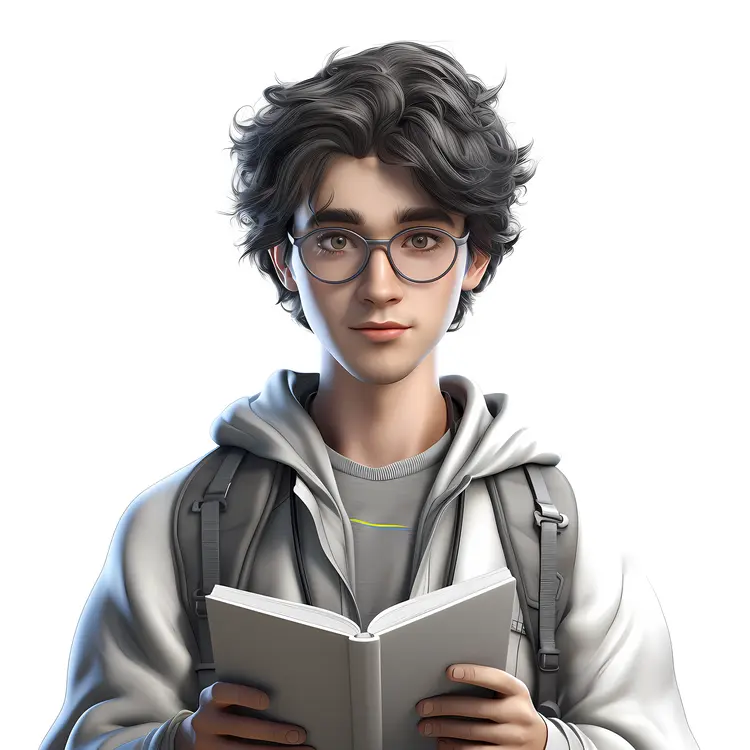 Animated Boy with Book and Backpack