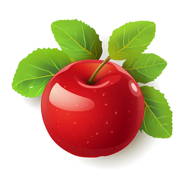 Fresh Red Apple with Green Leaves