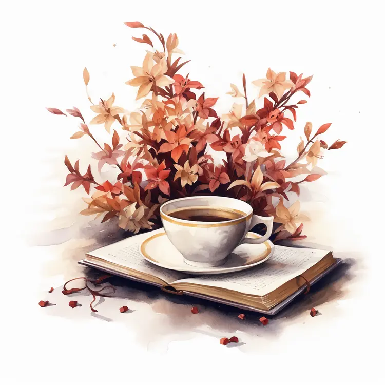 Cozy Coffee Cup with Book and Autumn Flowers