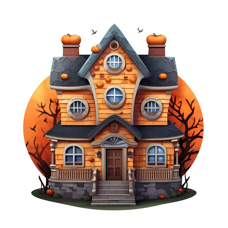 Spooky Halloween House with Pumpkins