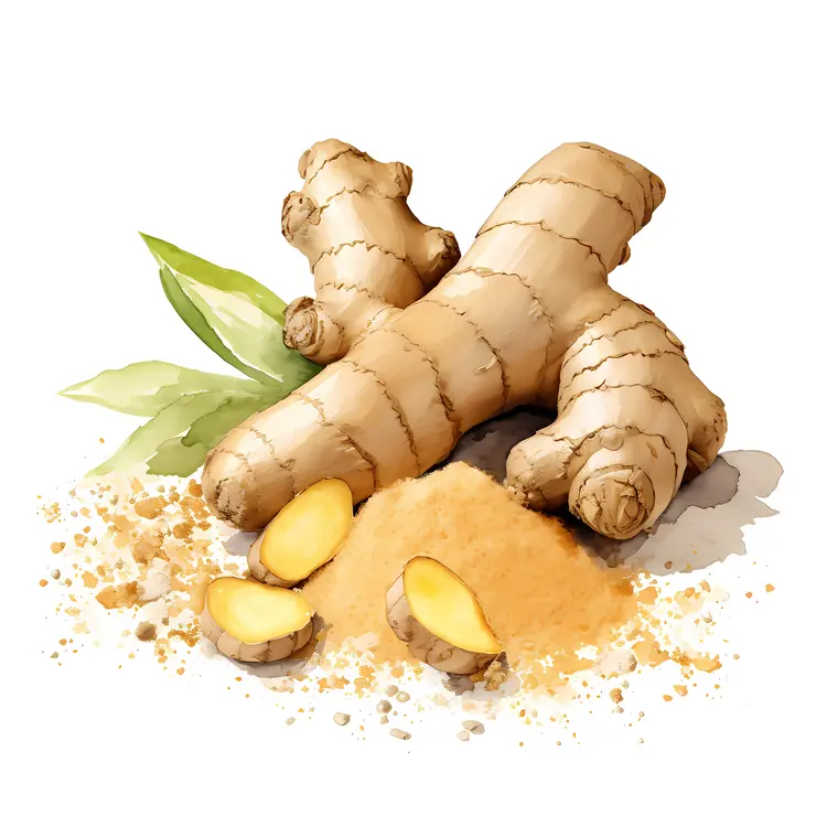 Illustration of Ginger Root and Powder