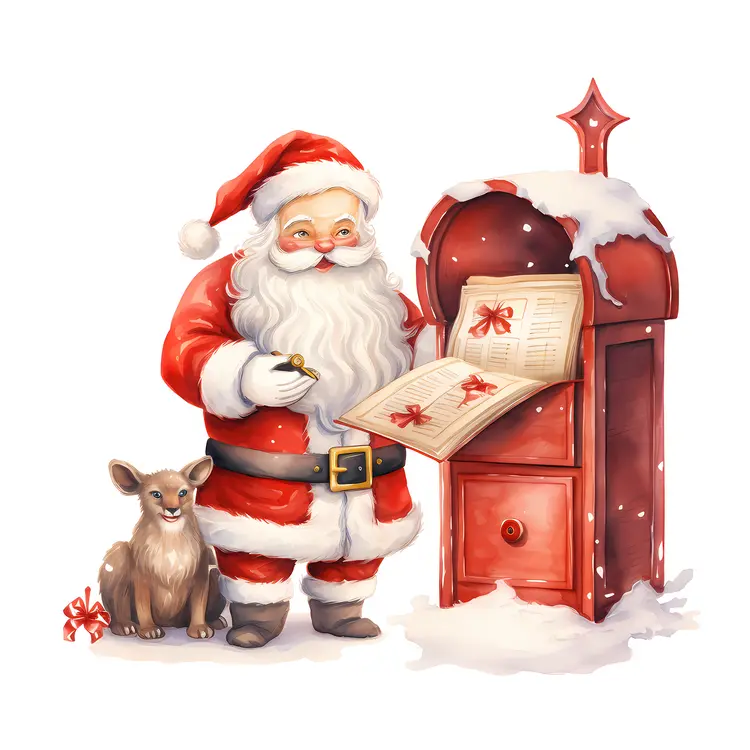 Santa Claus with a Mailbox and a Dog
