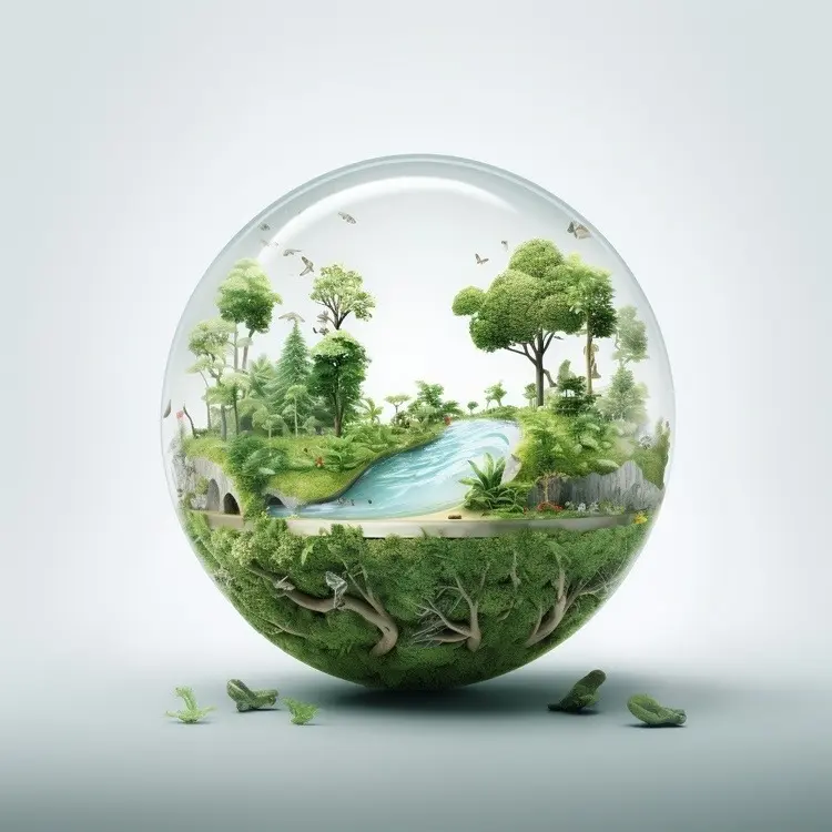 Forest in Glass Sphere with River