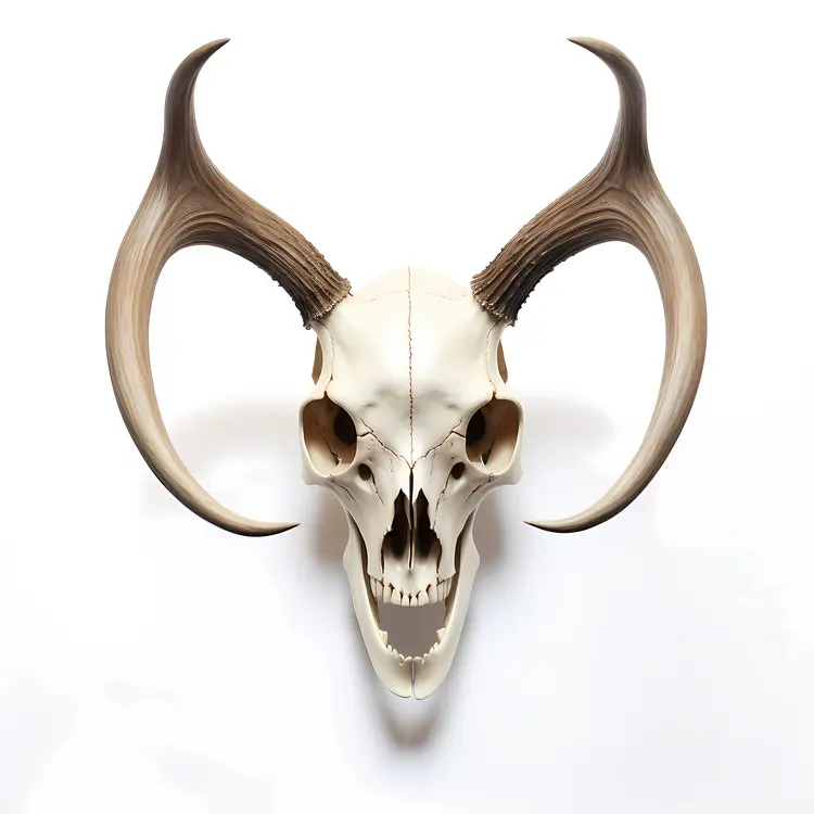Realistic Deer Skull with Curved Antlers