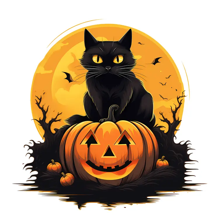 Black Cat and Pumpkin for Halloween