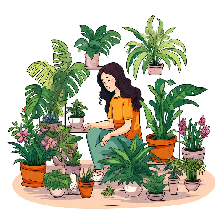Woman Surrounded by Indoor Plants