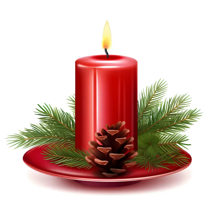 Holiday Red Candle with Pinecone