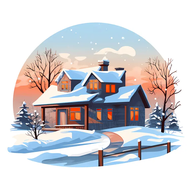Cozy Winter House in Snowy Landscape