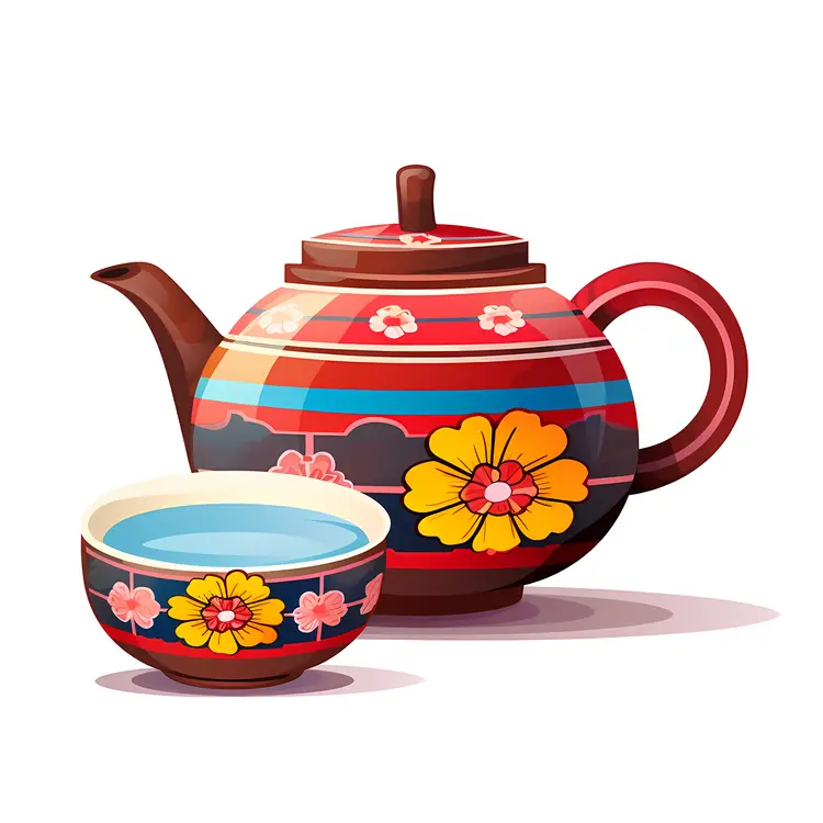 Beautiful Red Teapot with Floral Design