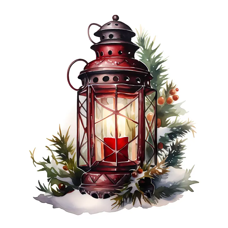 Red Lantern with Christmas Decorations