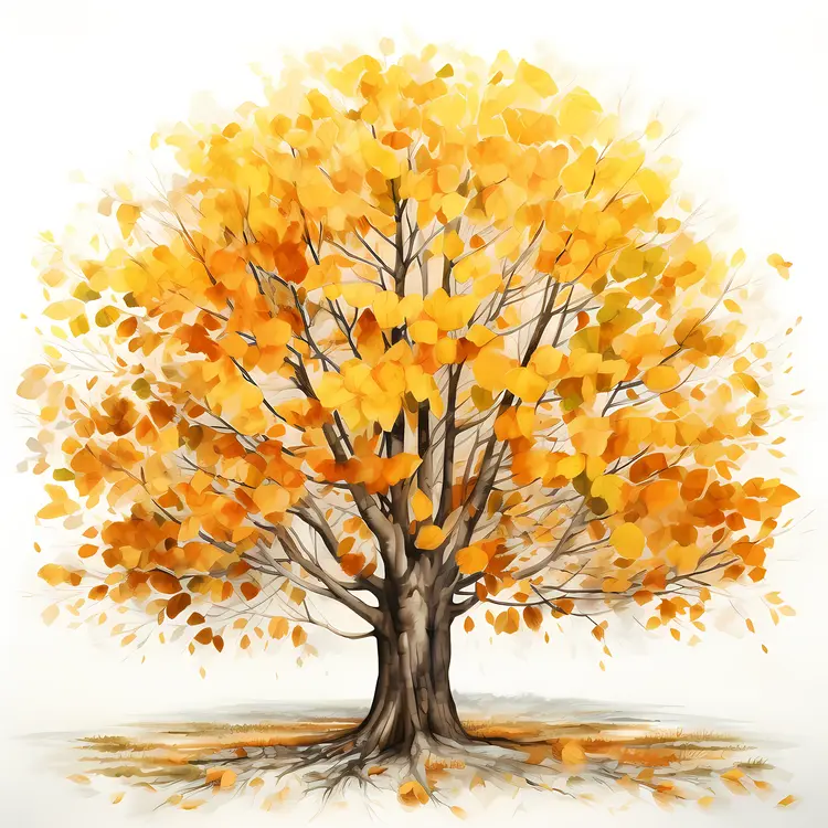 Yellow Autumn Tree with Dense Foliage