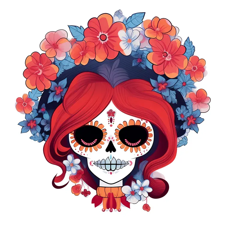 Colorful Sugar Skull with Floral Crown for Day of the Dead