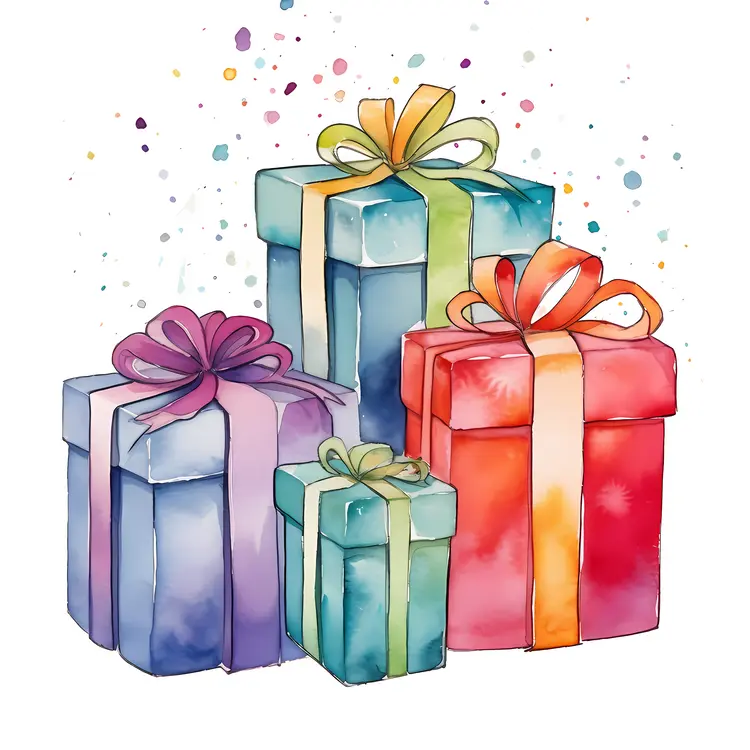 Colorful Gift Boxes with Ribbons and Confetti