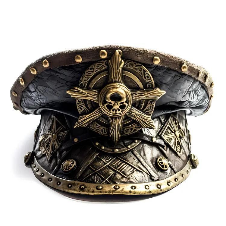 Leather Hat with Skull and Star Emblem