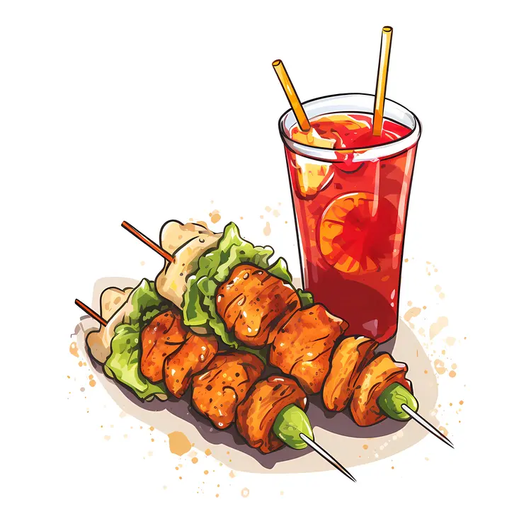 Grilled Chicken Skewers with Lemon Drink