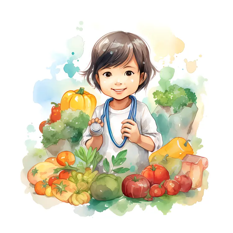 Child with Vegetables and Doctor's Coat