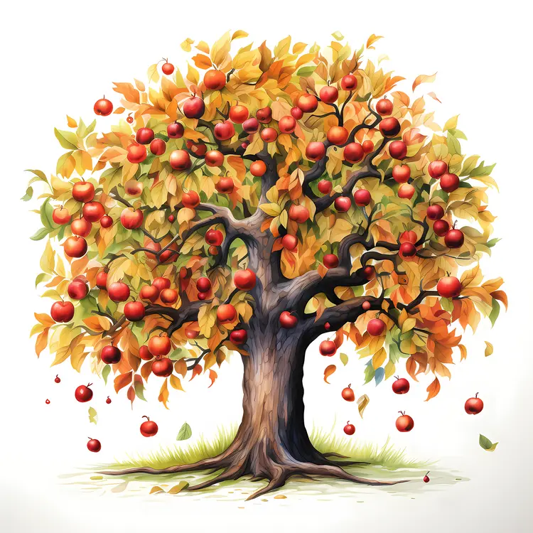 Apple Tree with Falling Apples