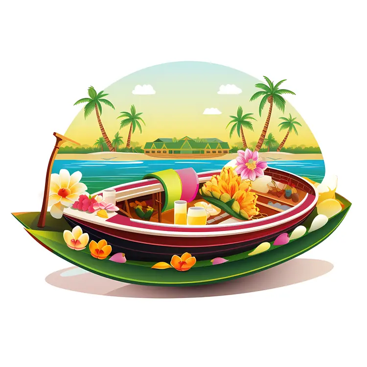 Decorative Boat with Tropical Scenery