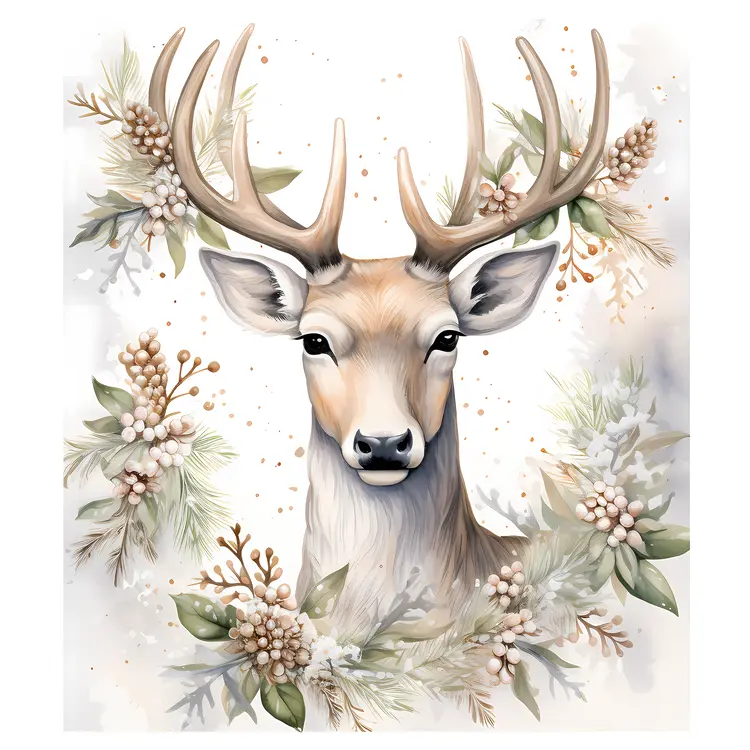 Reindeer with Festive Wreath