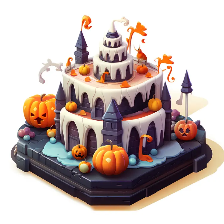 Halloween Cake with Pumpkins and Castle