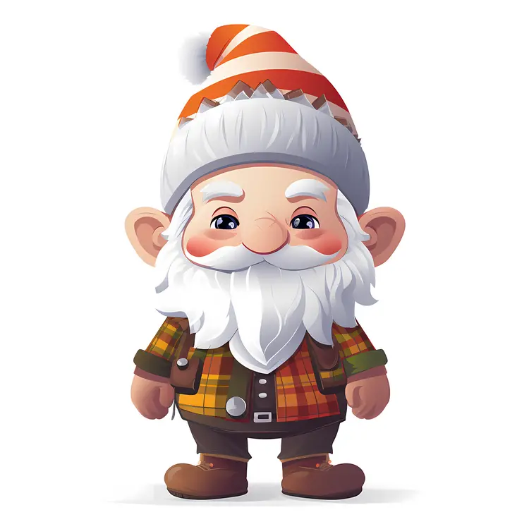 Cute Gnome with Orange Hat and Plaid Shirt