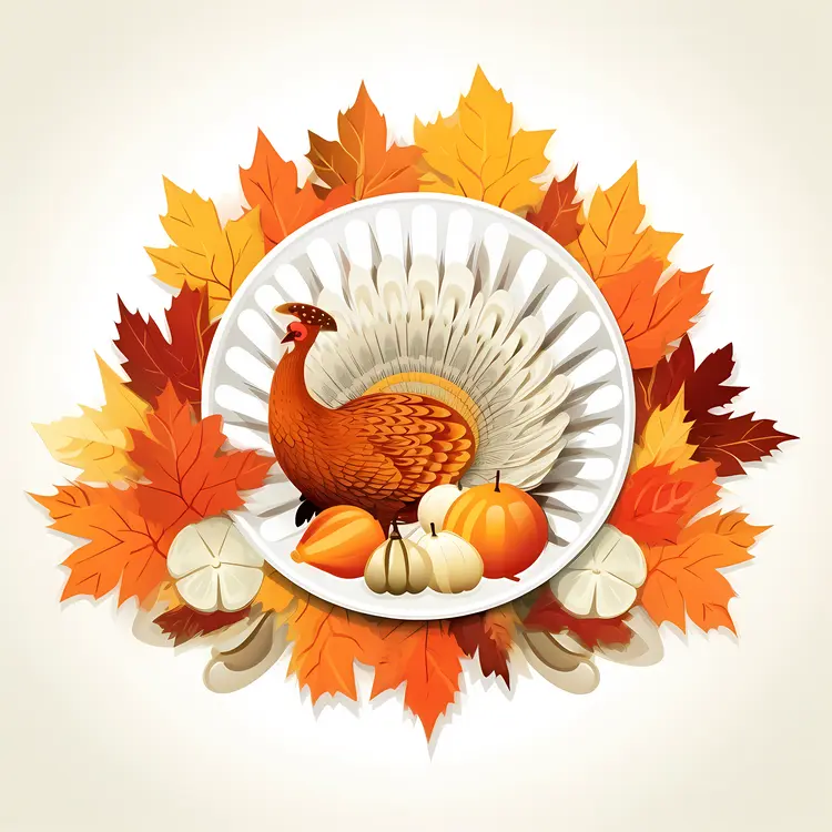 Thanksgiving Turkey Decor with Pumpkins and Autumn Leaves