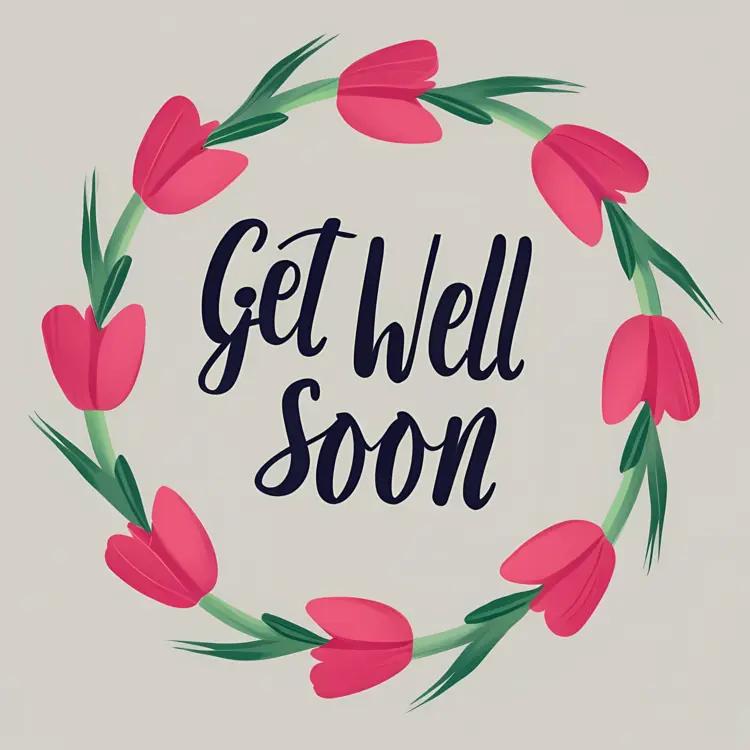 Get Well Soon Card with Pink Tulips