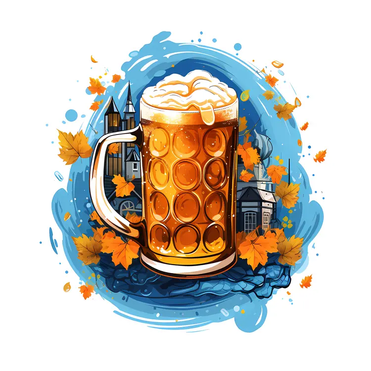 Beer Mug with Autumn Leaves and Castle