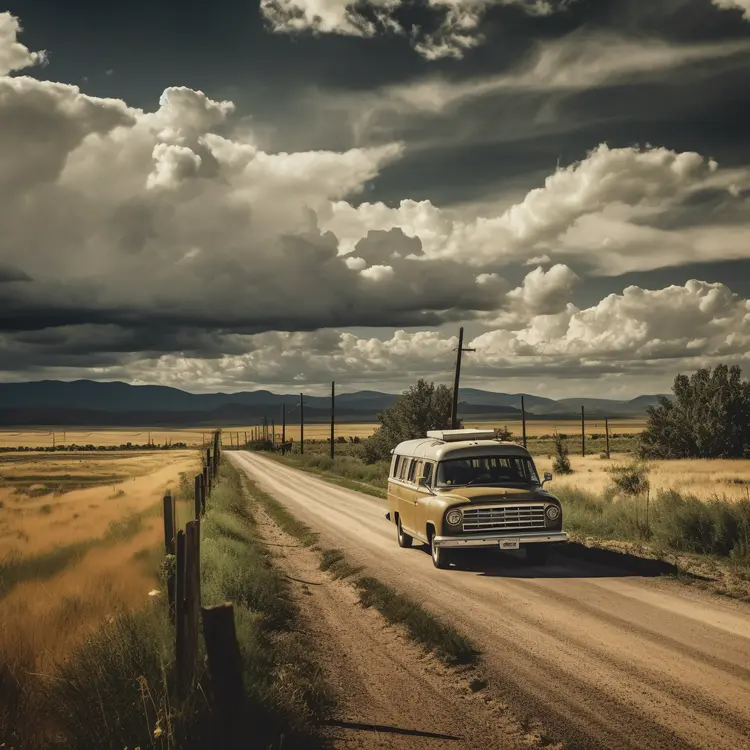 Vintage Van on a Countryside Road