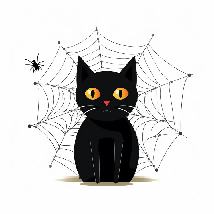 Black Cat with Spider and Web for Halloween