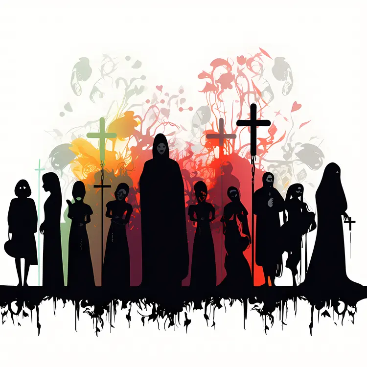 Monks and Nuns in Front of Church Silhouette