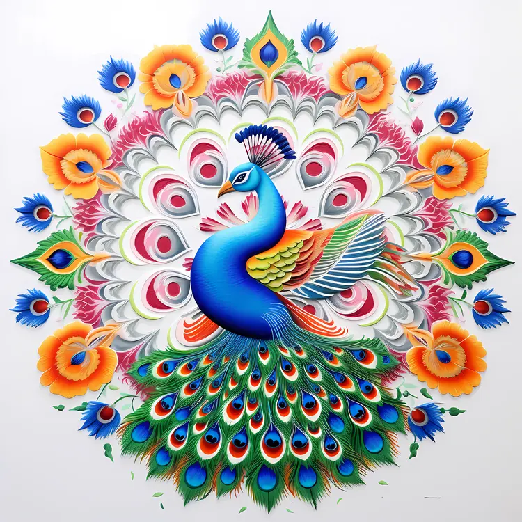 Peacock with Floral Pattern