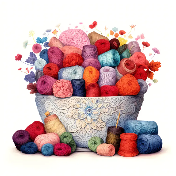 Colorful Yarn in Decorative Bowl
