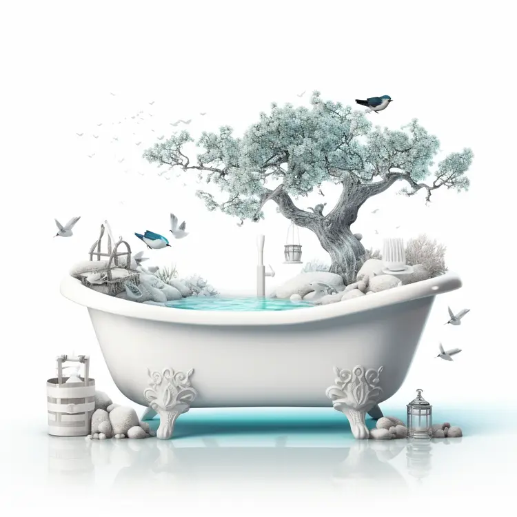 Nature-Themed Bathtub with Tree