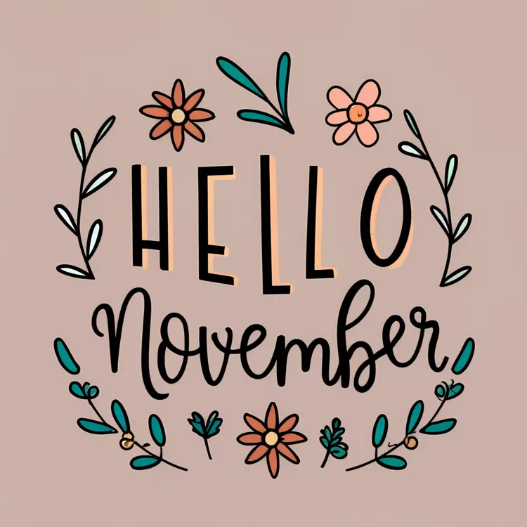 Hello November with Simple Flowers and Leaves