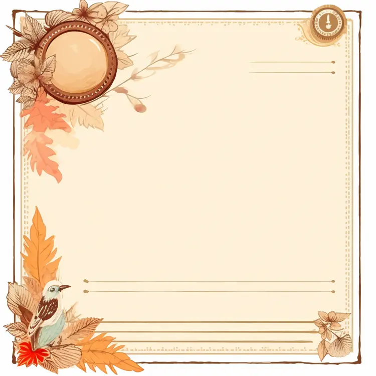 Autumn Themed Decorative Frame with Bird and Leaves