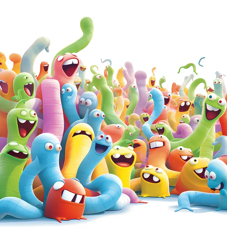 Playful Colorful Cartoon Worms in a Fun Group